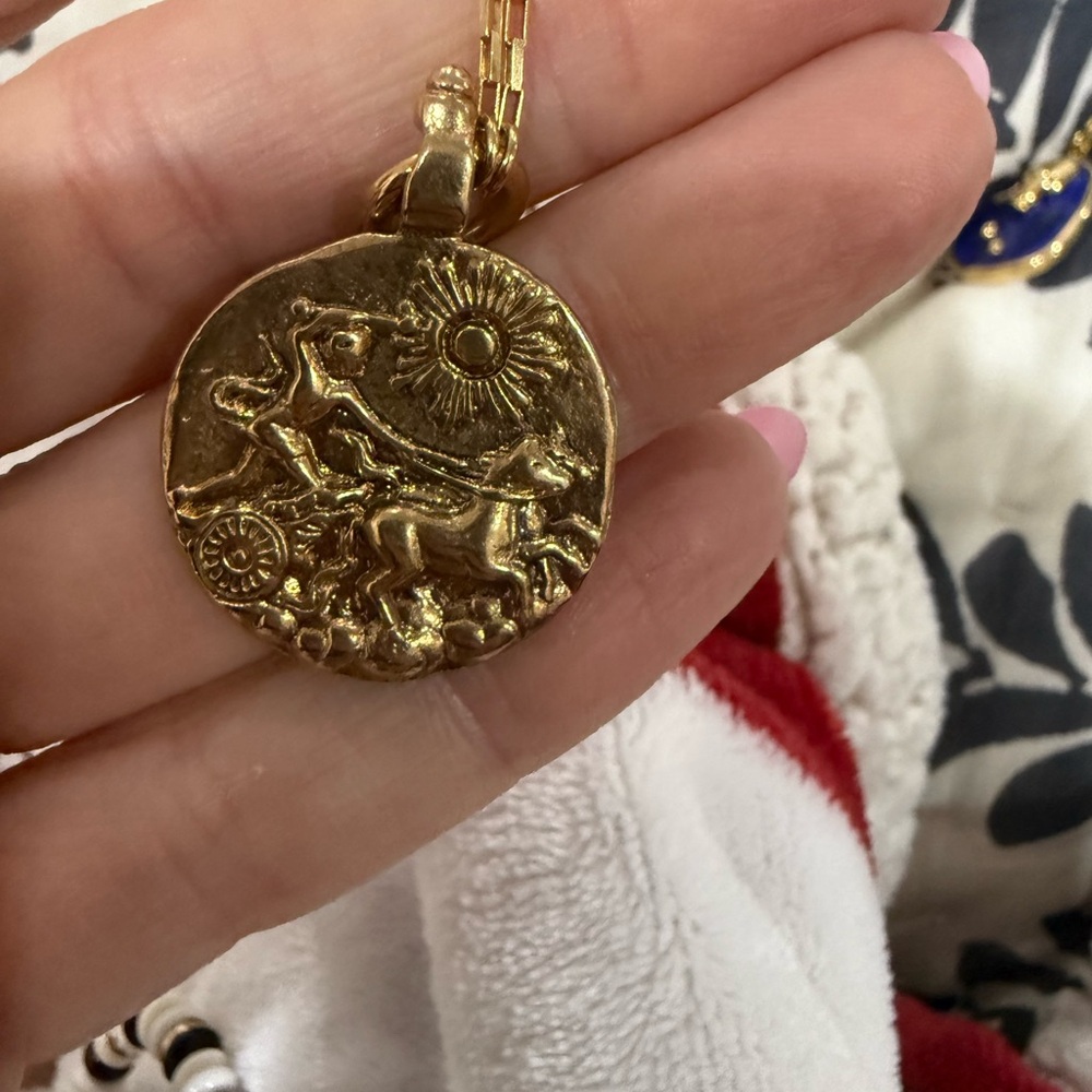 Anthropologie Gold Sun Chariot Pendant Necklace